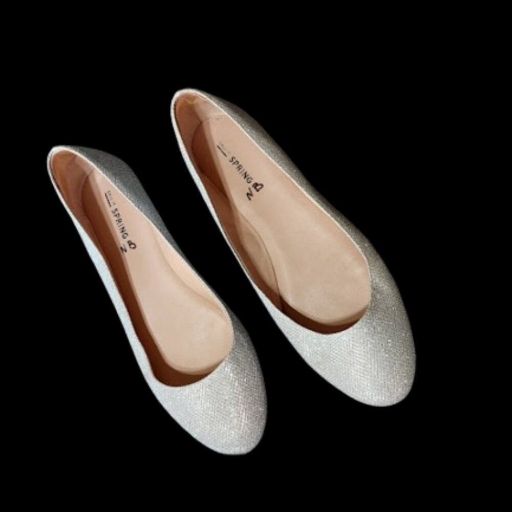 Glittery Silver Flat Slip On Shoes Fit Size 9